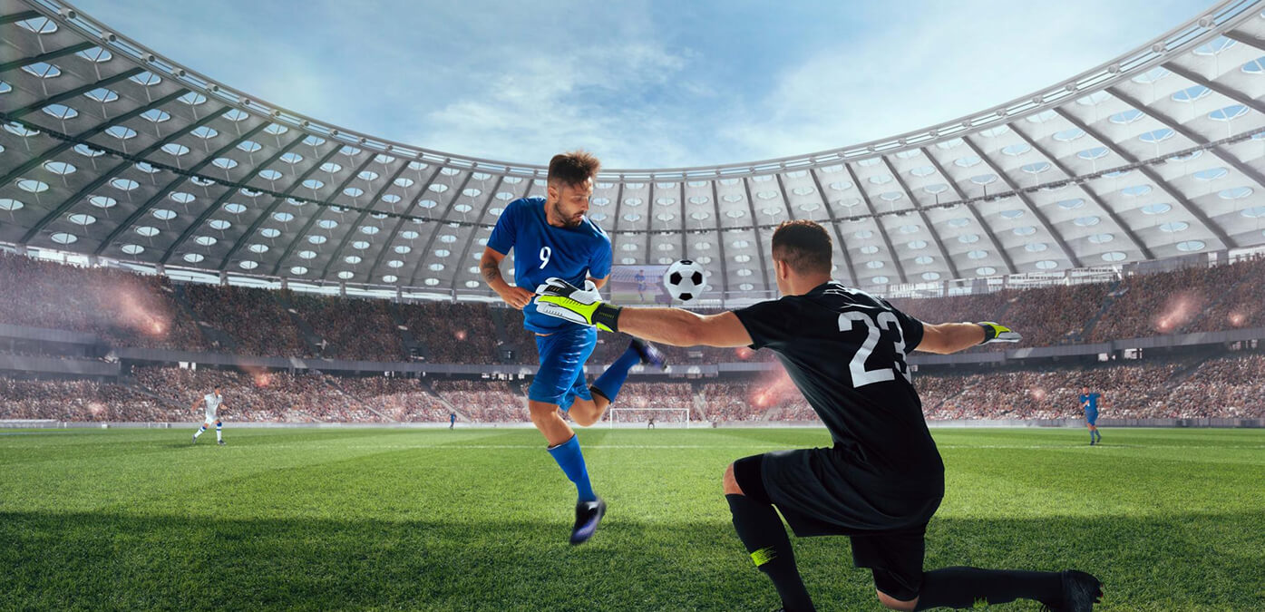 Full shot man playing football player in arena USA